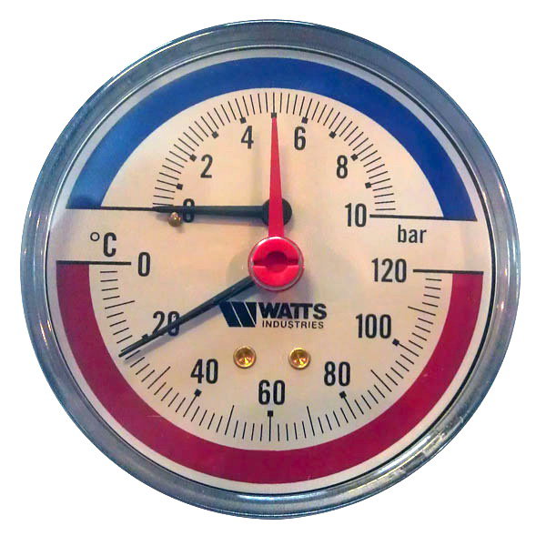 Термоманометр аксиальный Watts F+R818 1/2" 120°С 4 бар
